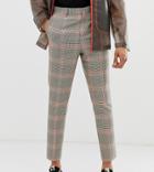 Asos Design Tall Tapered Pants In Brown Check - Brown
