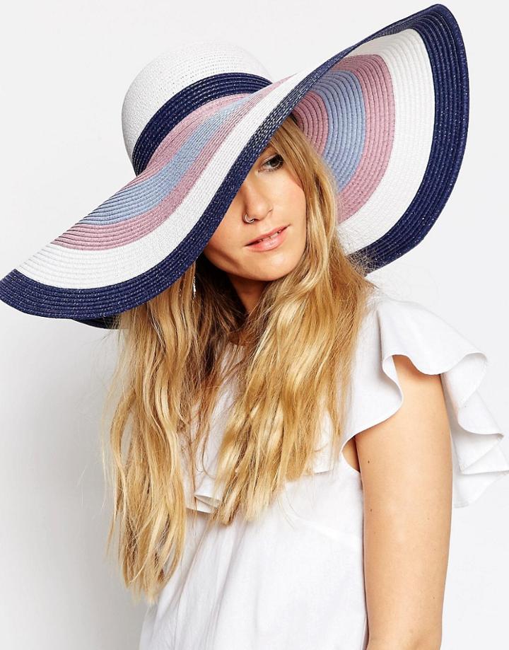 Asos Oversized Straw Floppy Hat In Pastel Stripe - Multi