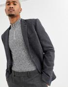 Asos Design Skinny Blazer In Slate Blue Wool Mix