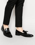 Asos Brogue Loafers In Black Leather With Tassel - Black
