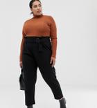 Asos Design Curve Crepe Paperbag Waist Peg Pants With Tortoiseshell Buckle - Black