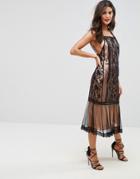 Asos Lace Paneled Midi Dress - Black