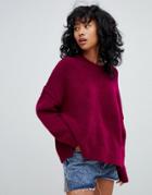 Pull & Bear Soft Oversized Sweater In Burgundy - Red