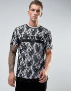 Asos Longline T-shirt With Lace Double Layer And Text Print - Black