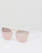 South Beach Rose Gold Cat Eye Sunglasses With Brow Bar And Flash Lens - Gold