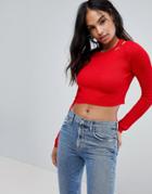 Asos Sweater With Crop And Cut Out Neck - Red