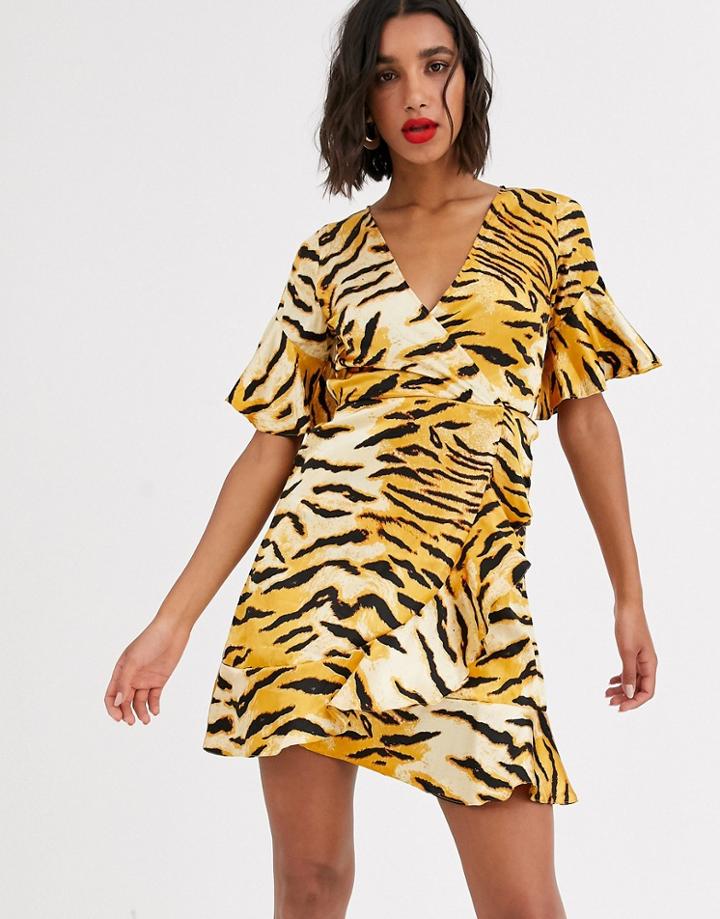 Ax Paris Wrap Mini Dress In Tiger Print-multi