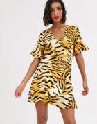 Ax Paris Wrap Mini Dress In Tiger Print-multi
