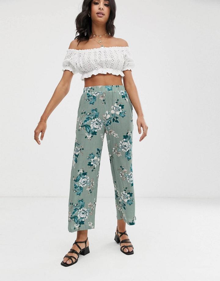 Vila Floral Wide Leg Pants - Blue