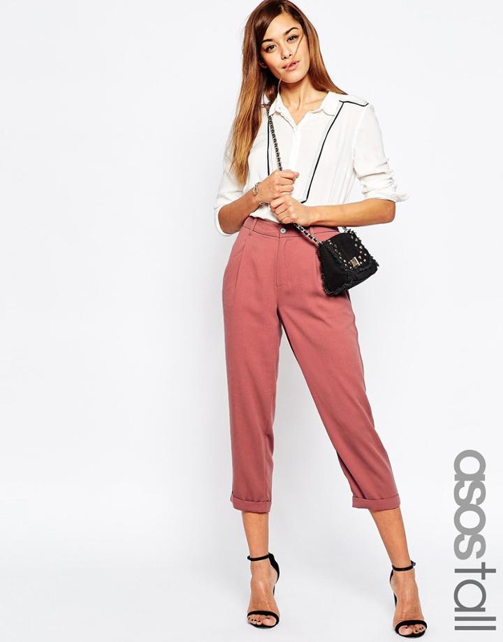 Asos Tall Drape Woven Textured Peg Trousers - Blush