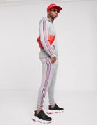 Asos Design Tracksuit Hoodie With Knitted Side Stripe In Gray Marl