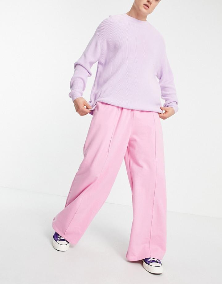 Asos Design Oversized Wide Leg Sweatpants With Pin Tucks In Pink