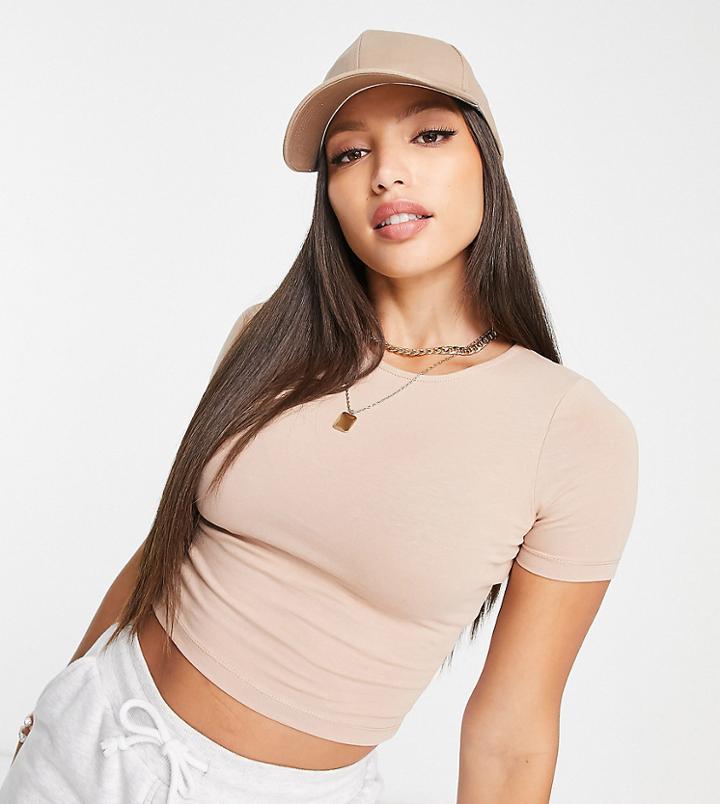Asos Design Tall Fitted Crop T-shirt In Taupe-neutral