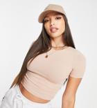 Asos Design Tall Fitted Crop T-shirt In Taupe-neutral