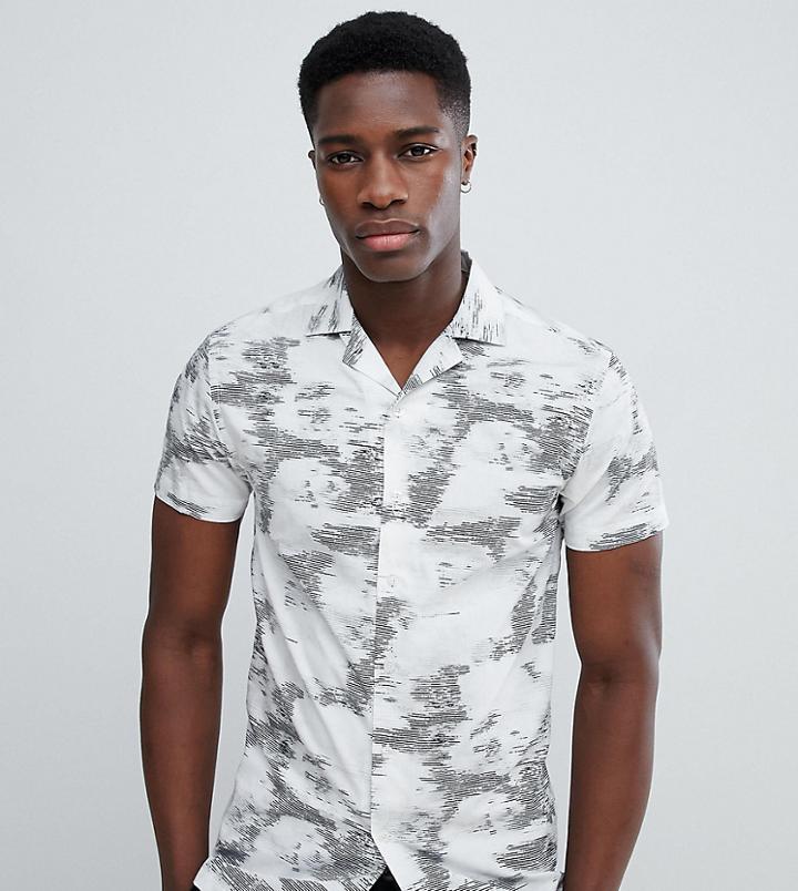 Noak Skinny Revere Collar Shirt In Floral - White