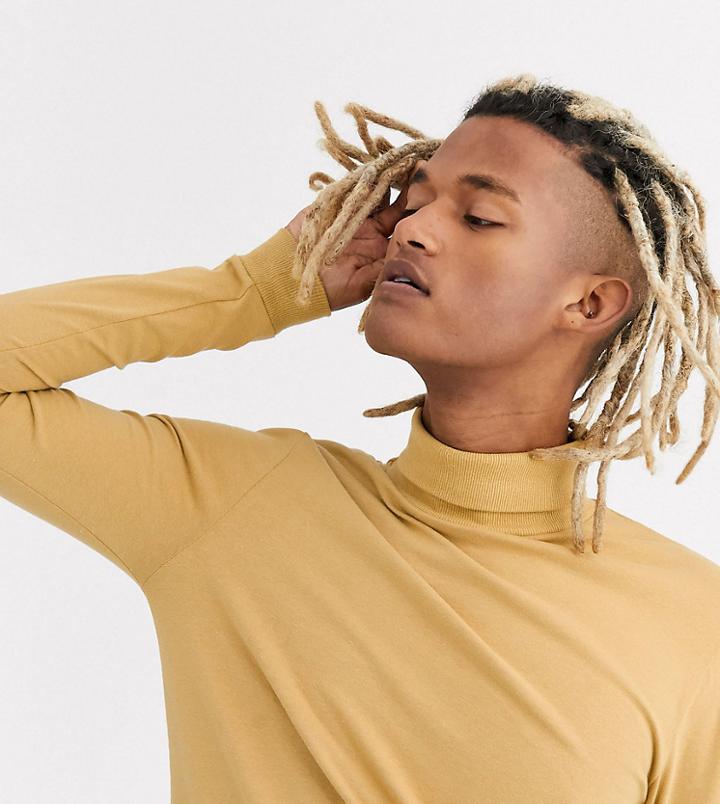 Collusion Skinny Long Sleeve Roll Neck T-shirt-tan