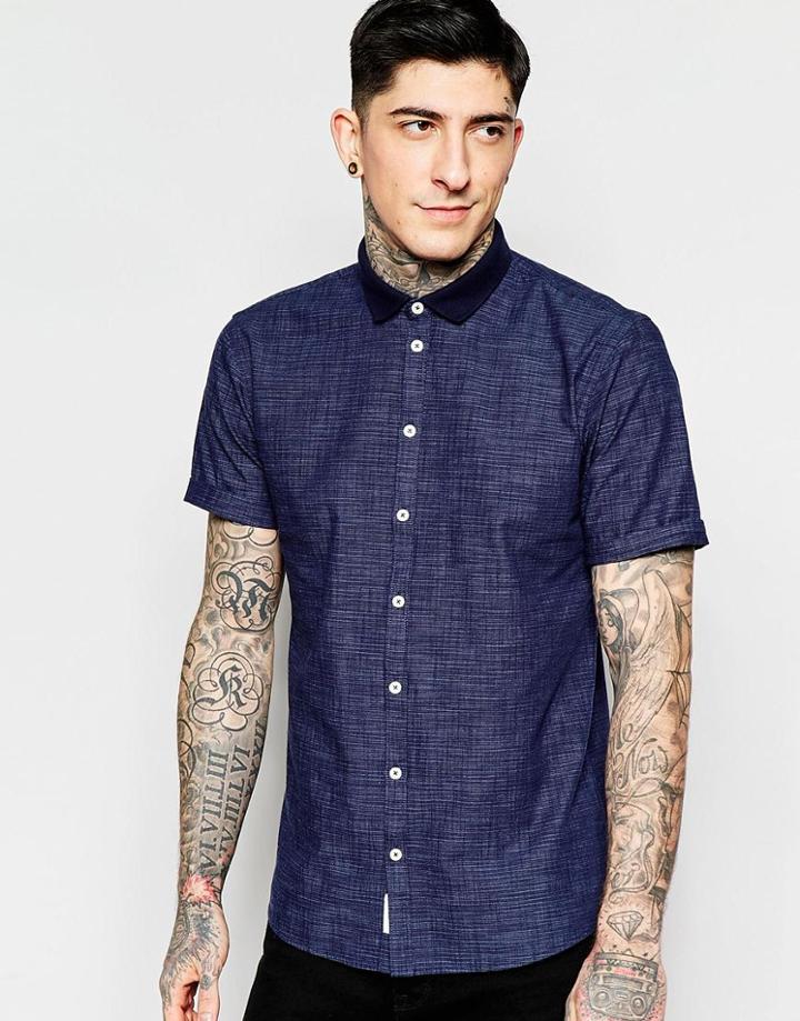 Minimum Shirt With Knit Collar Short Sleeves - Navy