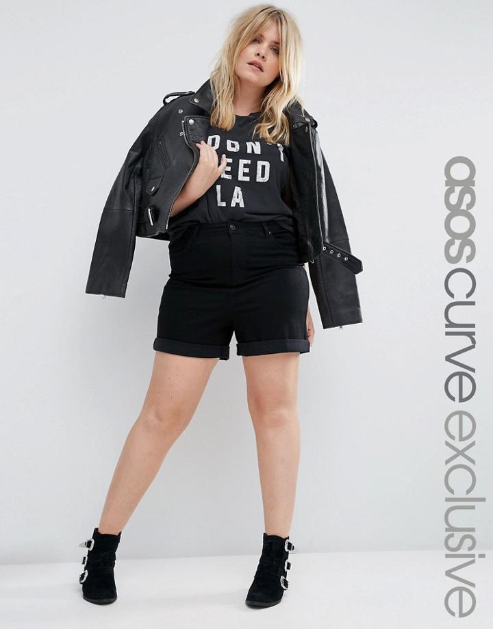Asos Curve Denim Short With High Waist - Black