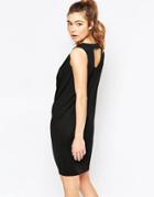 Ichi Sleeveless Ruched Neck Shift Dress With Cut Out Back - Black