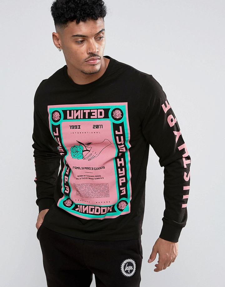 Hype Long Sleeve T-shirt In Black With Propaganda Print - Black