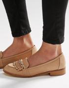 Miss Kg Miller Nude Chain & Fringe Detail Flat Loafer Shoes - Beige