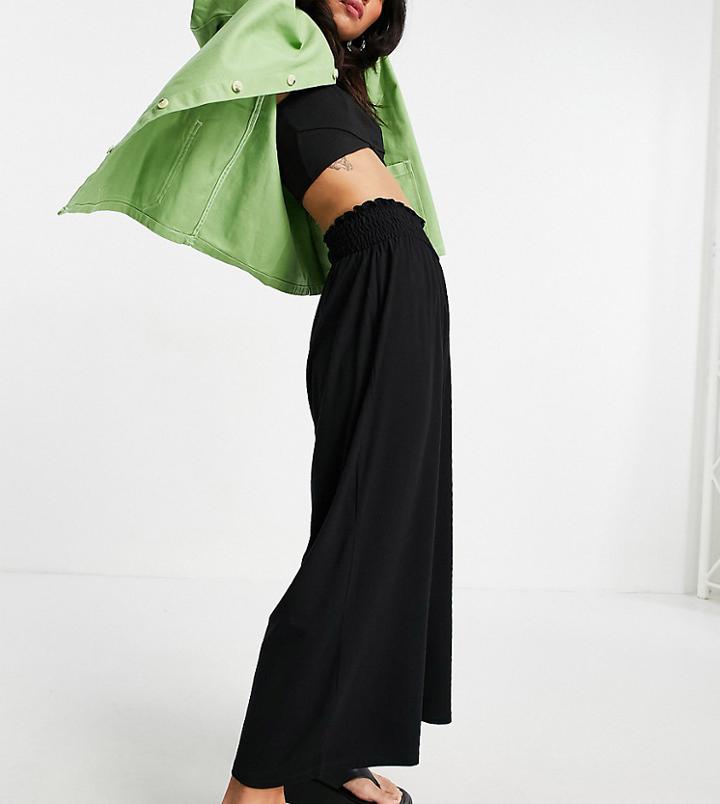 Asos Design Petite Culotte Pant With Shirred Waist In Black