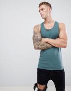 Asos Design Muscle Fit Tank With Stretch In Green - Green