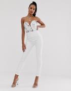Rare London Sequin Top Bandeau Jumpsuit In White - White