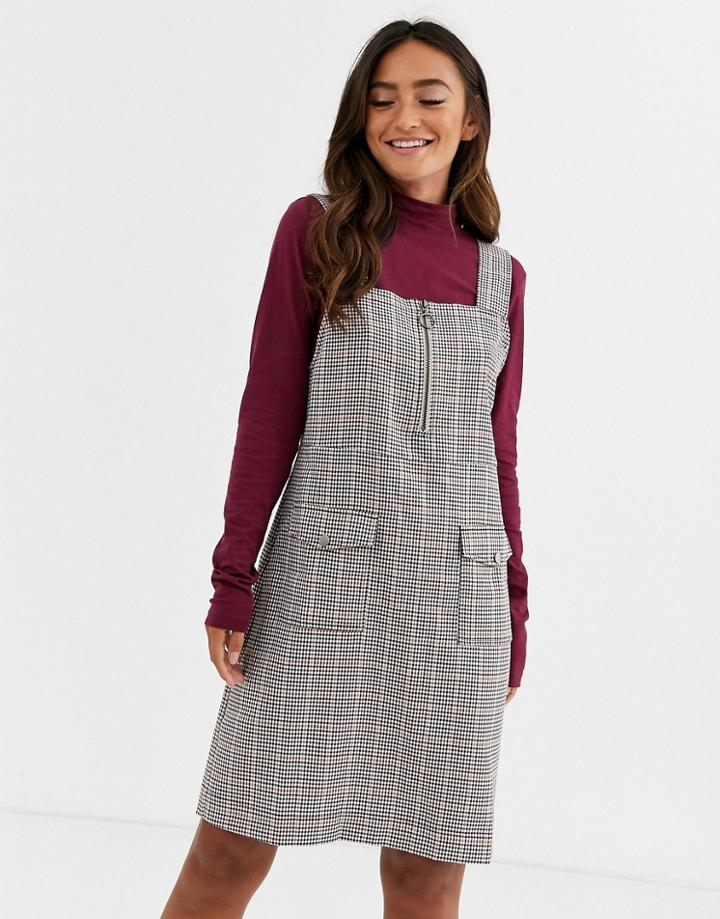 Jdy Check Mini Pinafore Dress-beige