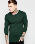 Asos Extreme Muscle 3/4 Sleeve T-shirt With Crew Neck In Green - Green