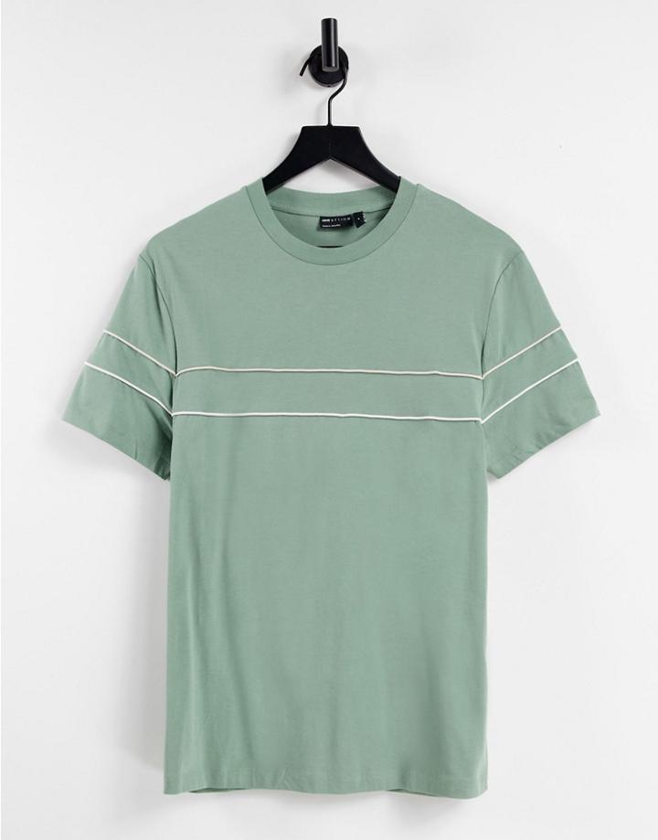 Asos Design T-shirt With Contrast Piping In Green