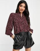 Jdy Milo Long Sleeve Frill Detail Floral Blouse In Dark Purple