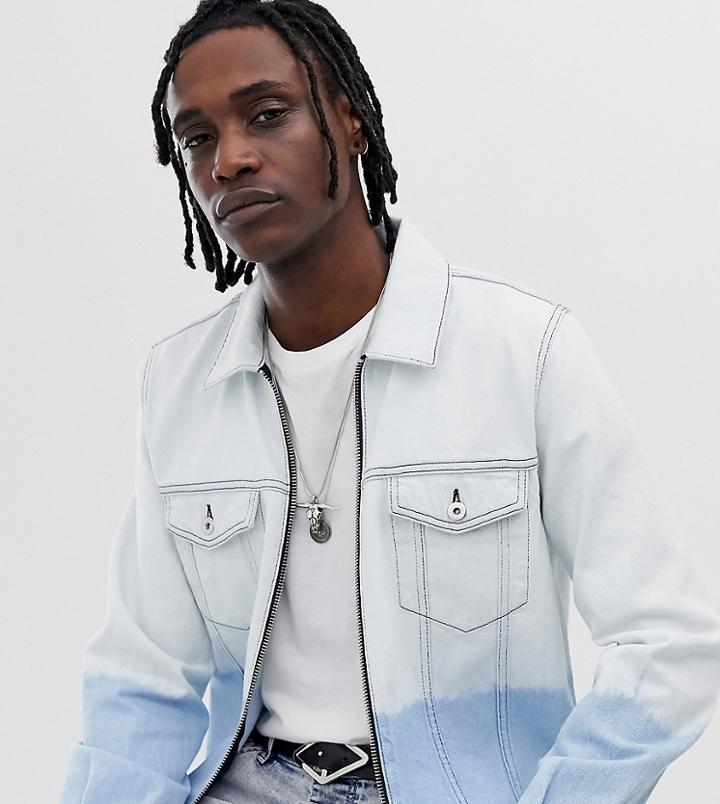 Heart & Dagger Zip Up Denim Jacket With Tie Dye Wash-white