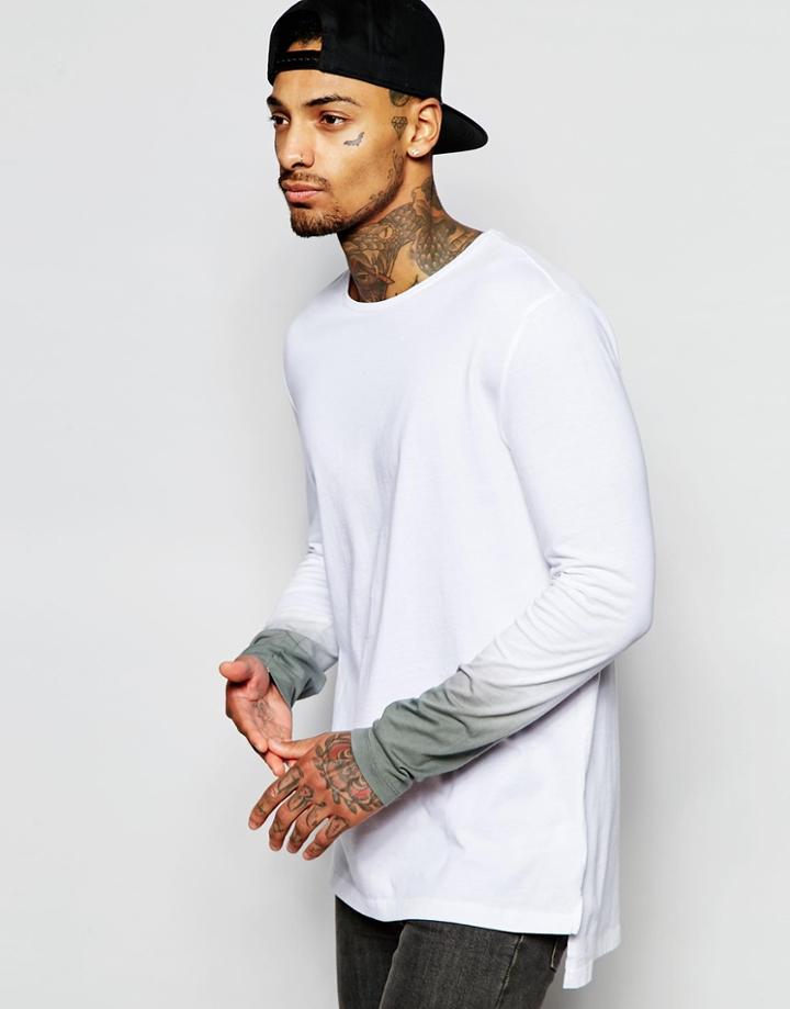 Asos Super Longline Long Sleeve T-shirt With Dip Dye Sleeves