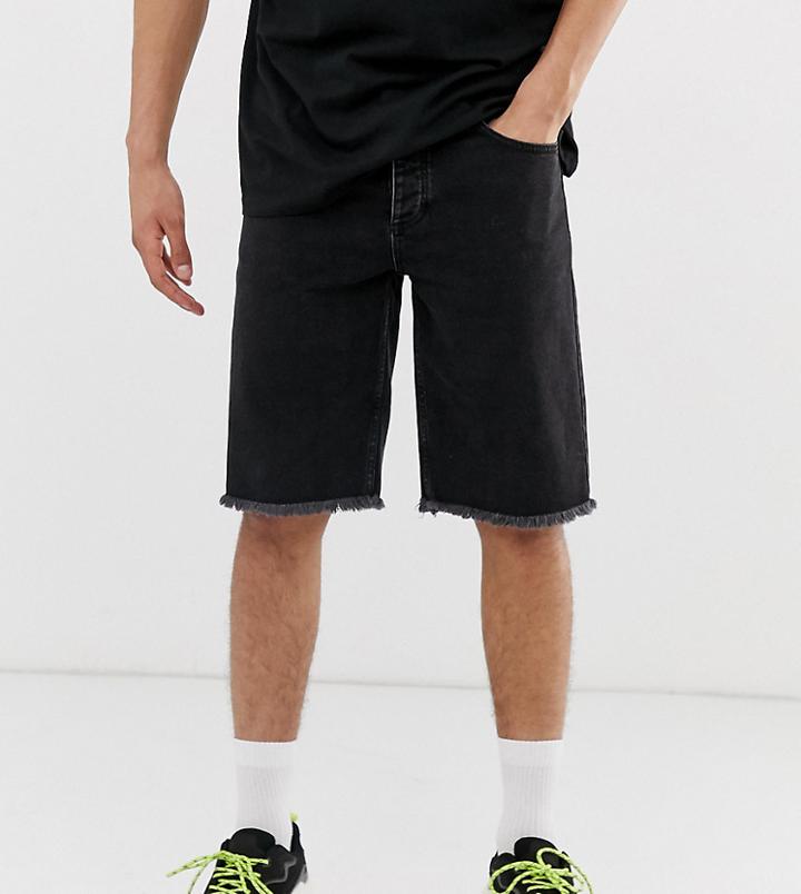 Reclaimed Vintage Inspired Denim Shorts With Raw Hem In Black - Black