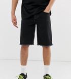 Reclaimed Vintage Inspired Denim Shorts With Raw Hem In Black - Black