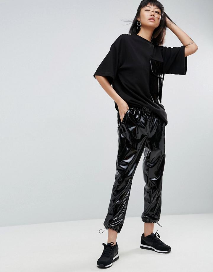 Asos White Vinyl Joggers With Toggle Hem - Black