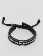 Icon Brand Fabric & Lether Bracelet With Geo-tribal Pattern - Black