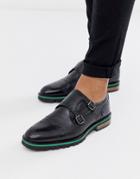 Silver Street Leather Brogue Monk Shoe In Black