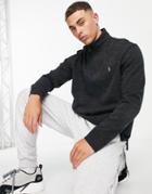 Polo Ralph Lauren Icon Logo Half Zip Sweatshirt In Black Heather
