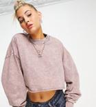 Collusion Crop Raw Hem Sweat In Dusky Pink