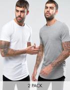 Jack & Jones Core Longline Muscle Fit T-shirt Multipack Save - Gray