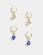 Designb Pack Of 2 Hoop Earrings With Eye Charms-gold