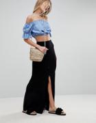 Asos Maxi Skirt With Buttons And Curved Hem At Back - Black