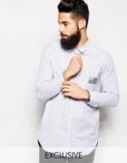 Reclaimed Vintage X Longline Dip Back Shirt With Flag In Stripe - Blue