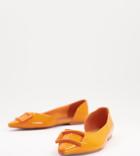 Asos Design Wide Fit Lozzy D'orsay Pointed Ballet Flats In Orange Patent