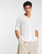 Topman Knitted Pointelle Shirt In Ecru-white
