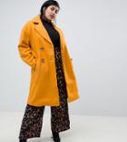 River Island Plus Double Breasted Tailored Longline Coat In Yellow - Yellow