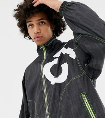 Crooked Tongues Windbreaker In Logo Print - Black