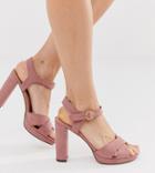 New Look Faux Suede Platform Heeled Sandals In Pink